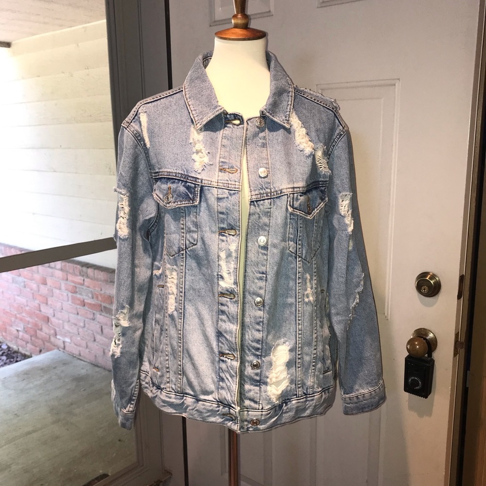 Topshop MOTO distressed jean jacket